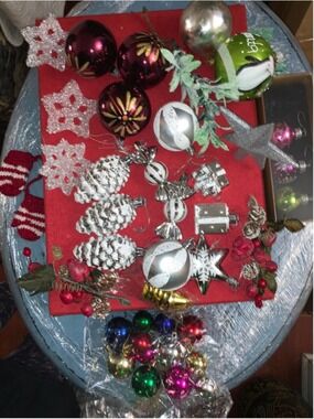 Group of Christmas Ornaments One Size Red Silver